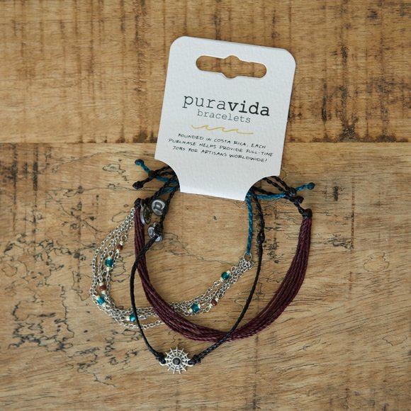 Pura Vida Bracelet Pack | Web Charm, Purple Strings, Blue/Purple Beaded Silver - Picture 2 of 2